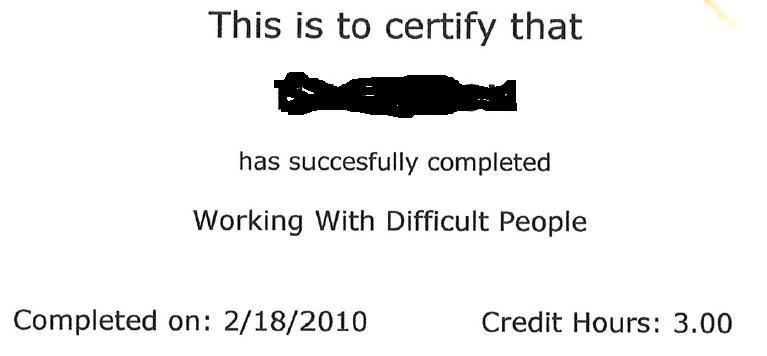 Working with difficult people-is this an award or a training certificate?