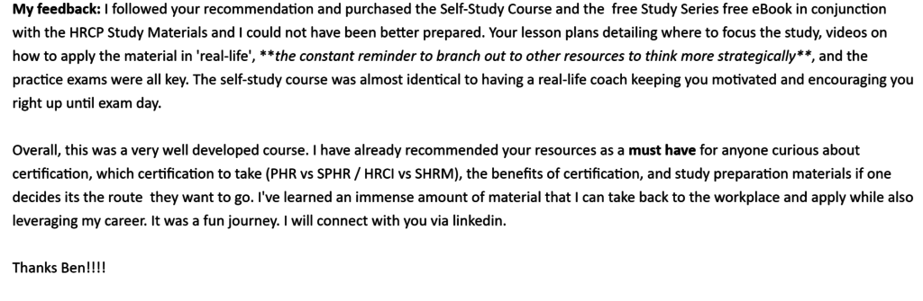 hr certification course feedback